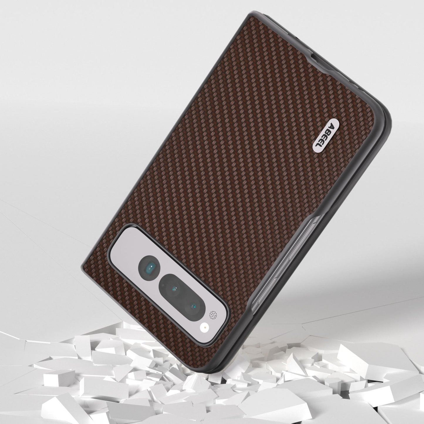 Uniqkart For Google Pixel Fold PU Leather + Hard PC Phone Case Carbon Fiber Texture Folding Shockproof Cover - Brown