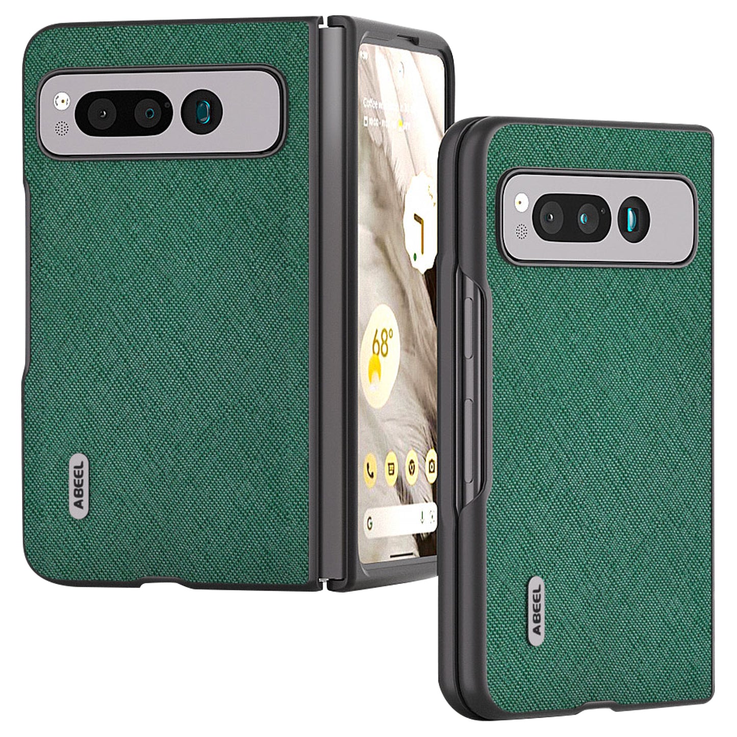 Uniqkart for Google Pixel Fold Cell Phone Case Cowhide Leather + PC Cross Texture Cover - Green