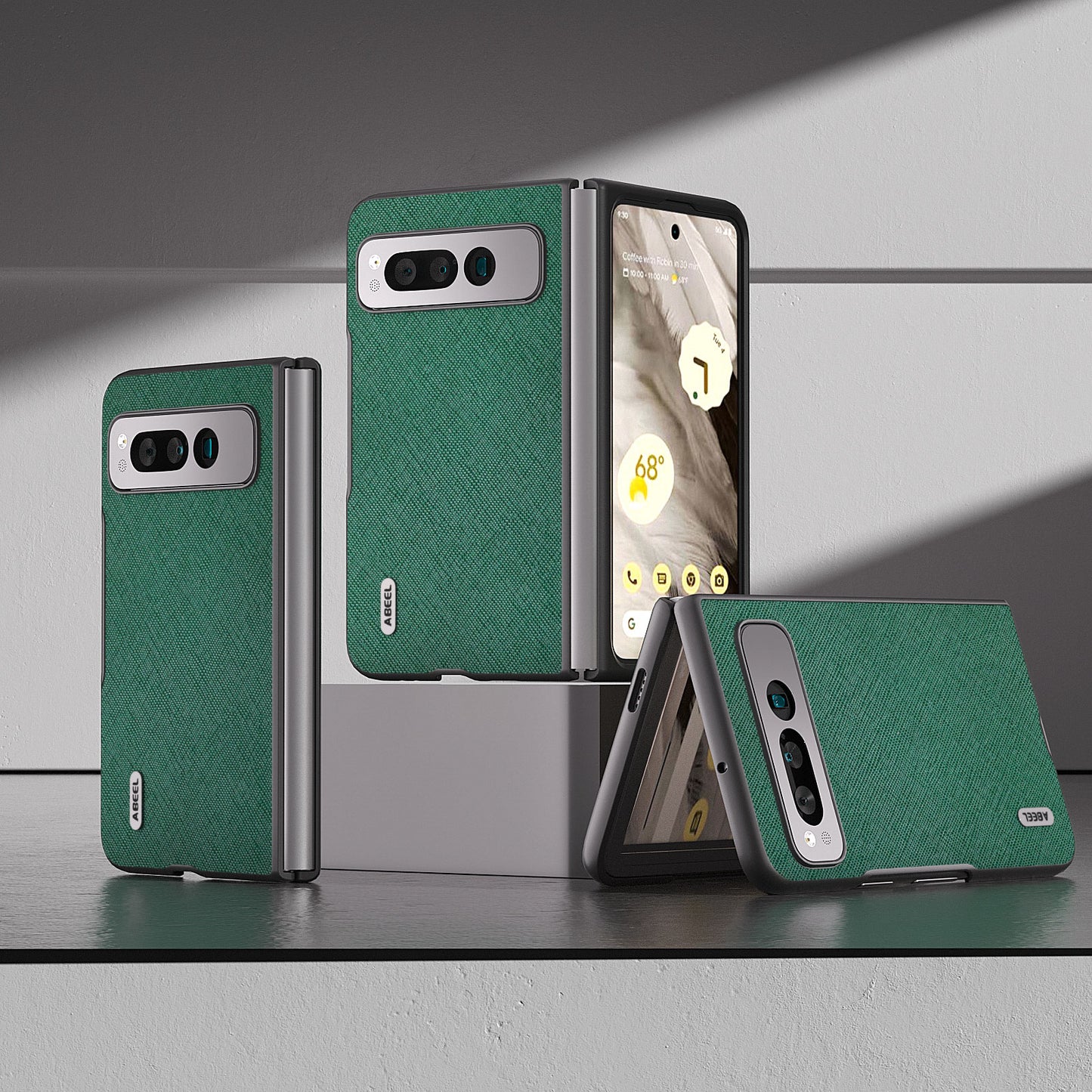 Uniqkart for Google Pixel Fold Cell Phone Case Cowhide Leather + PC Cross Texture Cover - Green