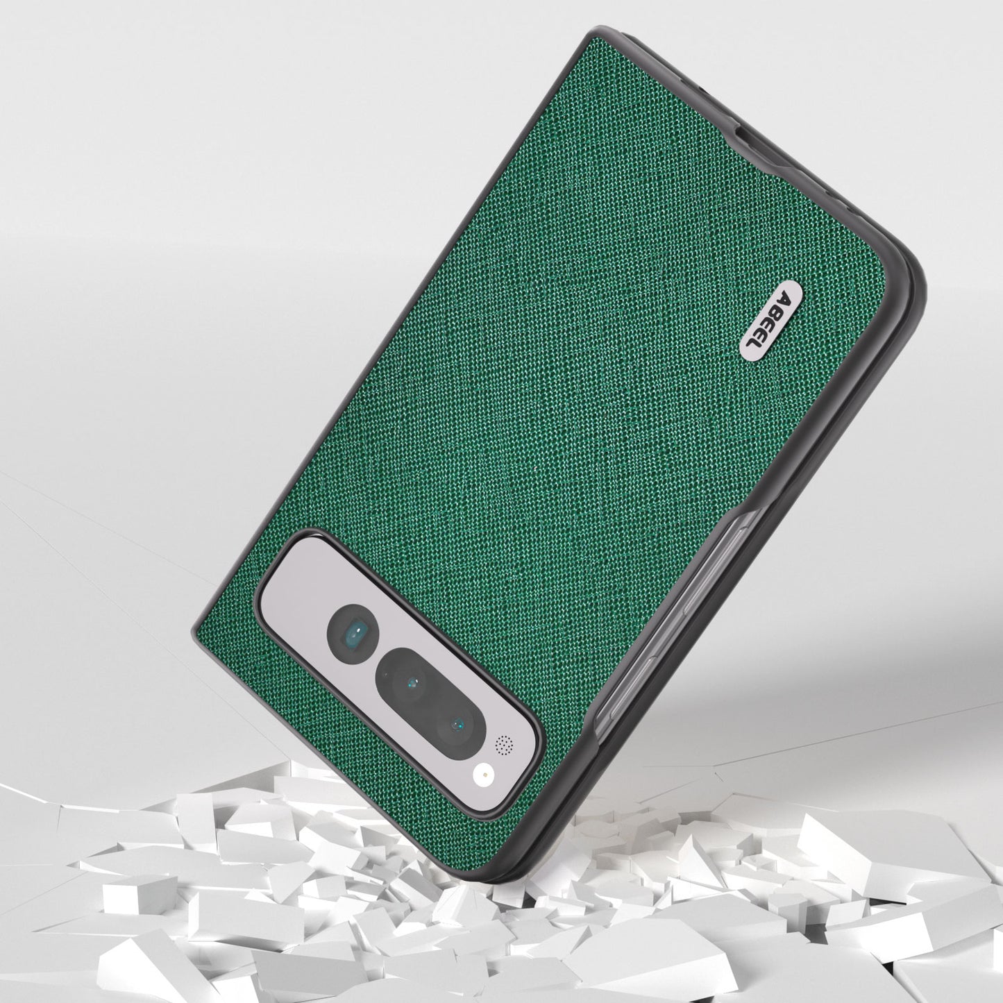 Uniqkart for Google Pixel Fold Cell Phone Case Cowhide Leather + PC Cross Texture Cover - Green
