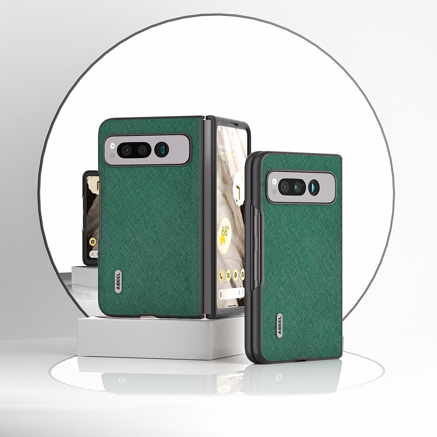 Uniqkart for Google Pixel Fold Cell Phone Case Cowhide Leather + PC Cross Texture Cover - Green