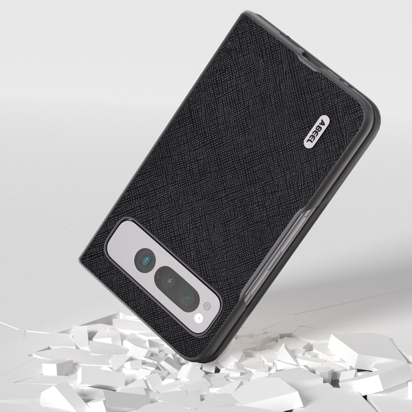 Uniqkart for Google Pixel Fold Cell Phone Case Cowhide Leather + PC Cross Texture Cover - Black