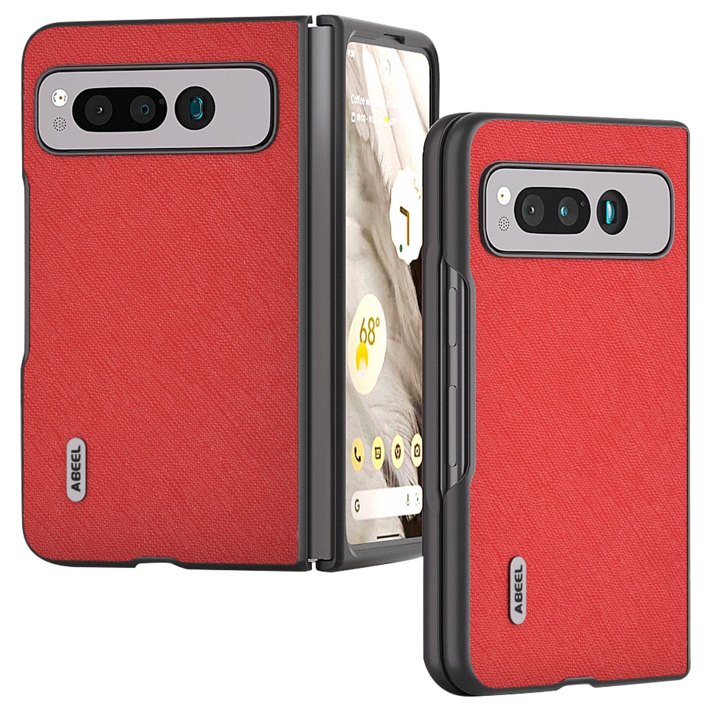 Uniqkart for Google Pixel Fold Cell Phone Case Cowhide Leather + PC Cross Texture Cover - Red