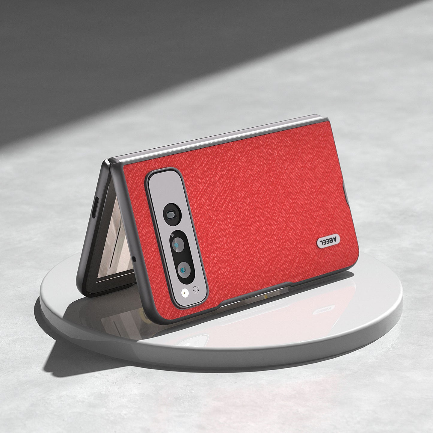 Uniqkart for Google Pixel Fold Cell Phone Case Cowhide Leather + PC Cross Texture Cover - Red