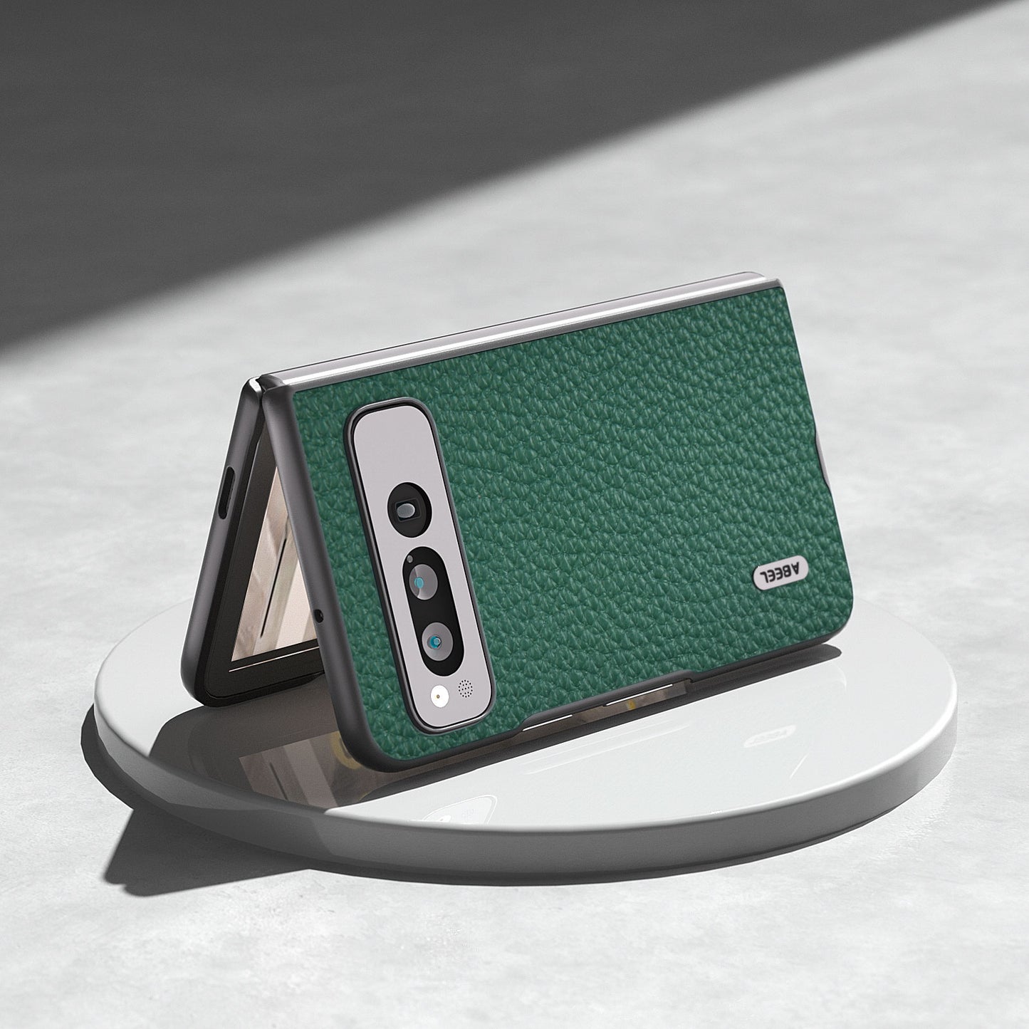 Uniqkart For Google Pixel Fold Litchi Texture Phone Case Cowhide Leather Coated PC Anti-Scratch Cover - Green