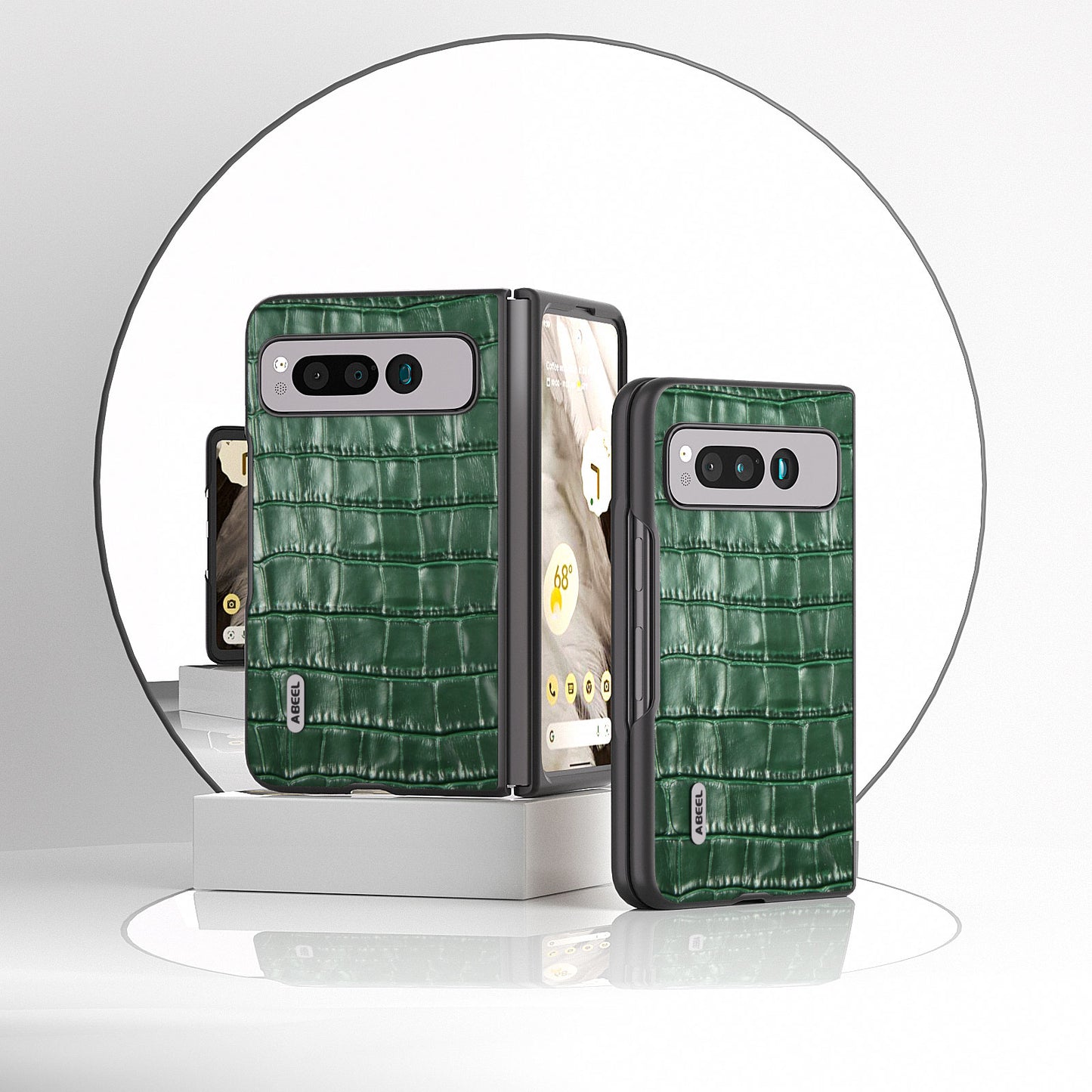 for Google Pixel Fold Genuine Cow Leather+PC Back Cover Crocodile Texture Drop Protection Phone Case - Green