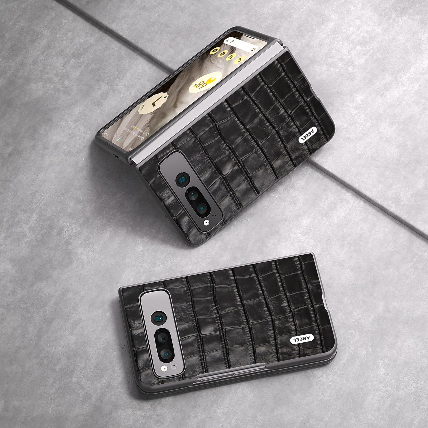 for Google Pixel Fold Genuine Cow Leather+PC Back Cover Crocodile Texture Drop Protection Phone Case - Black