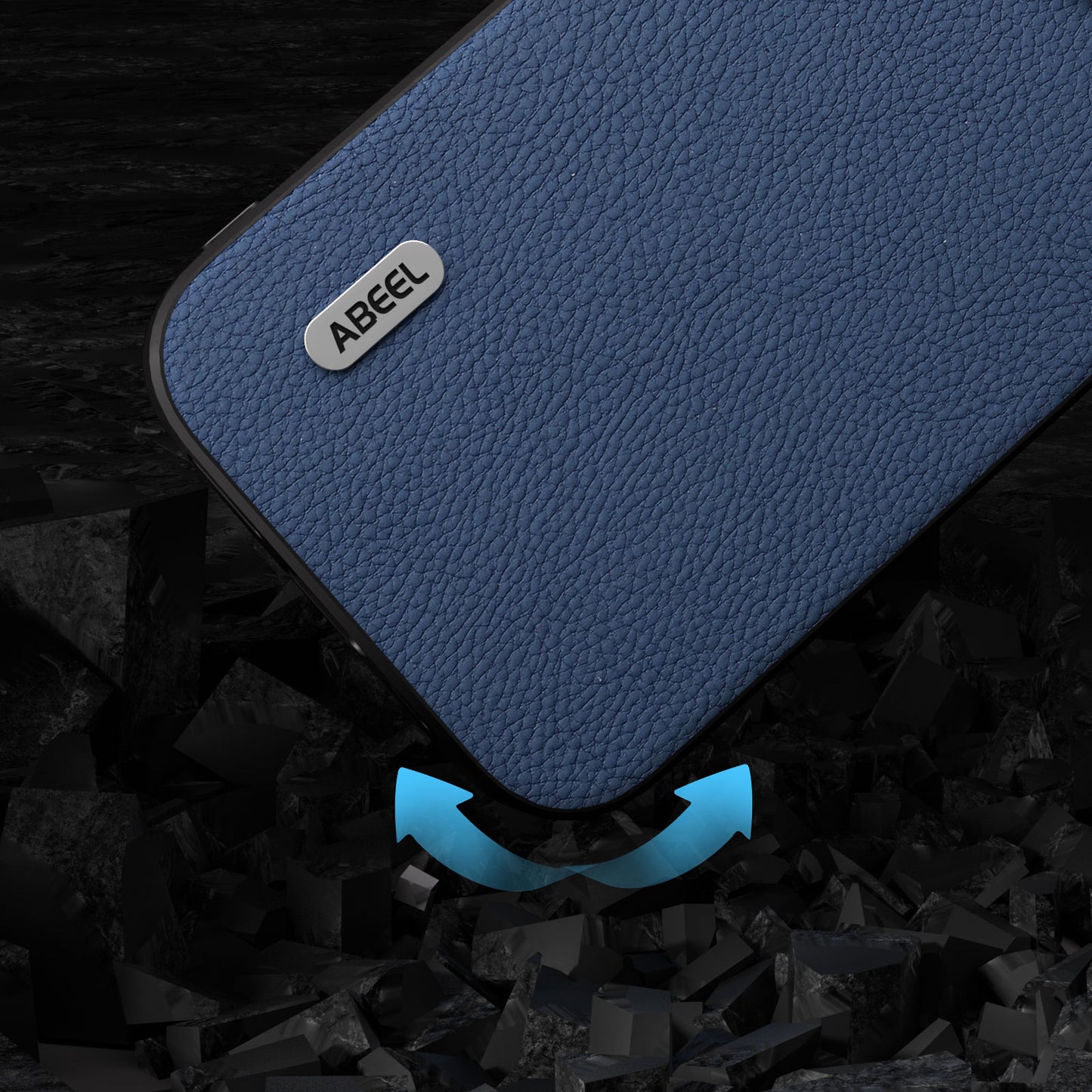 Cowhide Leather Coated PC+TPU Case for iPhone 15 Litchi Texture Shockproof Phone Cover - Blue