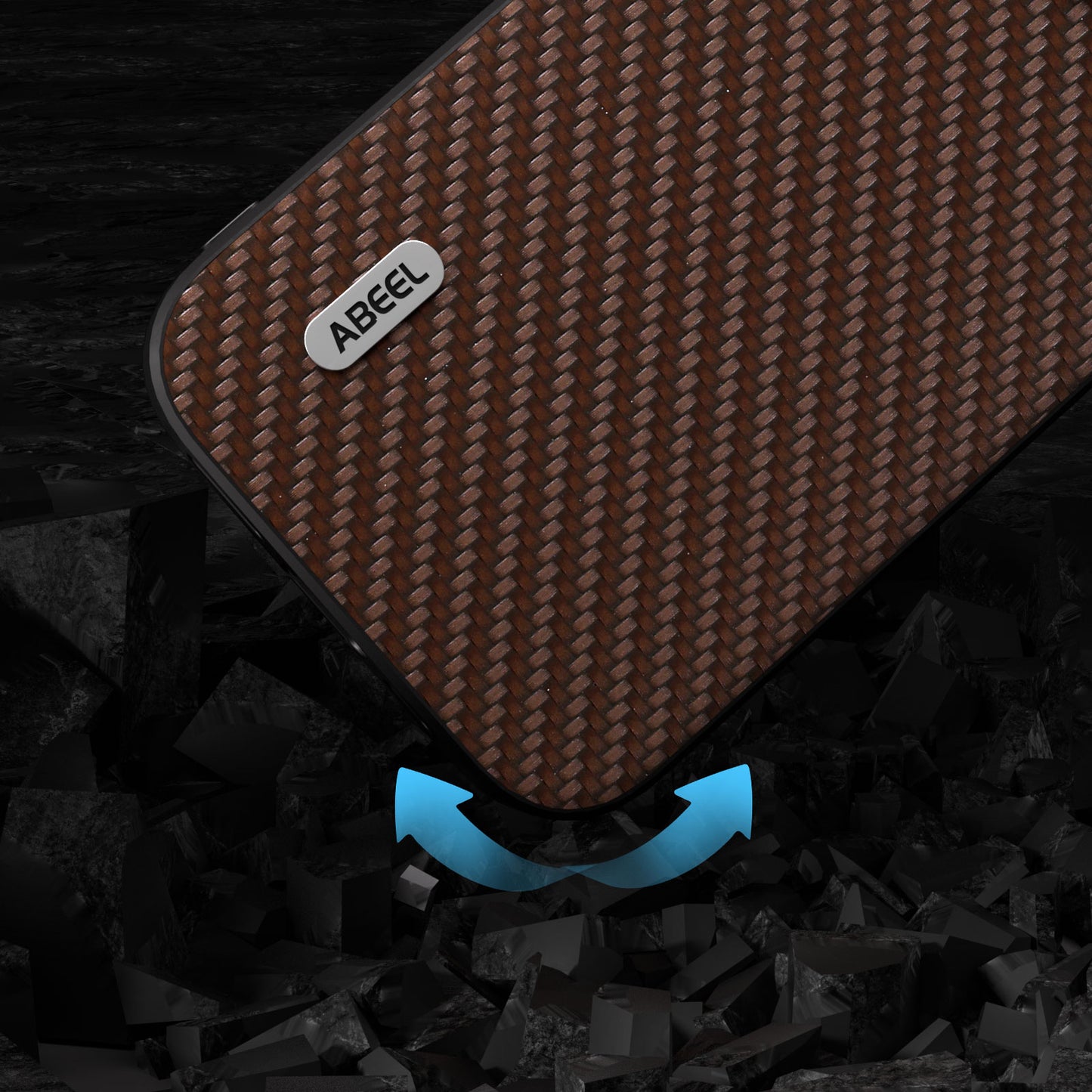 Uniqkart Carbon Fiber Texture Phone Case for iPhone 15 , PU Leather Coated PC+TPU Phone Cover - Brown