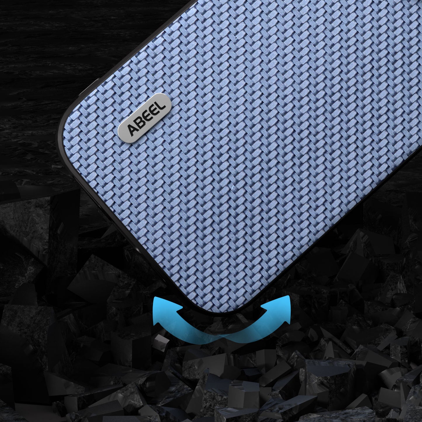 Uniqkart Carbon Fiber Texture Phone Case for iPhone 15 , PU Leather Coated PC+TPU Phone Cover - Baby Blue