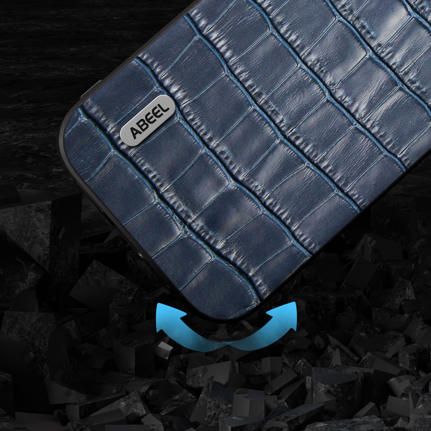 Anti-scratch Phone Case for iPhone 15 , Crocodile Texture Cowhide Leather Coated TPU + PC Cover - Blue