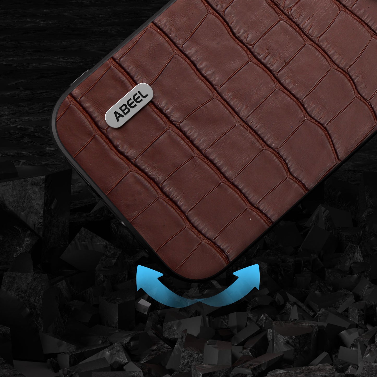 Anti-scratch Phone Case for iPhone 15 , Crocodile Texture Cowhide Leather Coated TPU + PC Cover - Brown