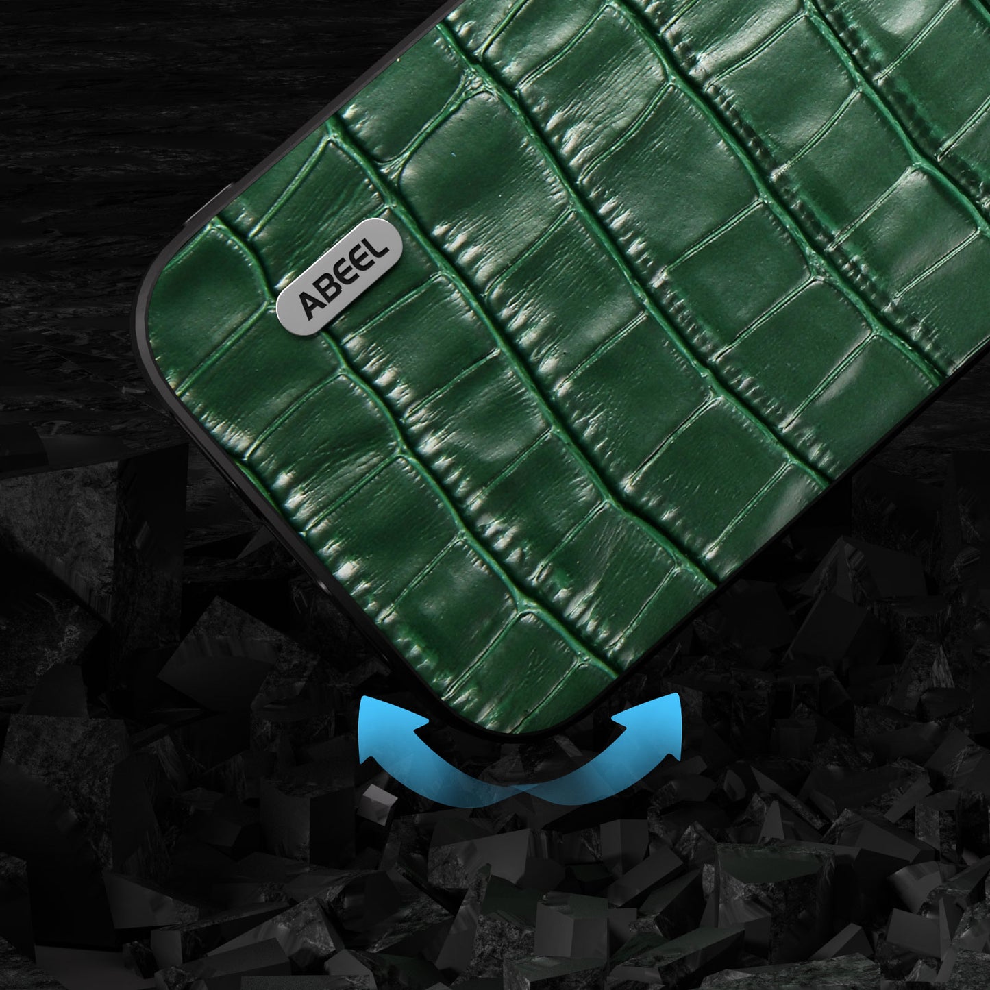 Anti-scratch Phone Case for iPhone 15 , Crocodile Texture Cowhide Leather Coated TPU + PC Cover - Green