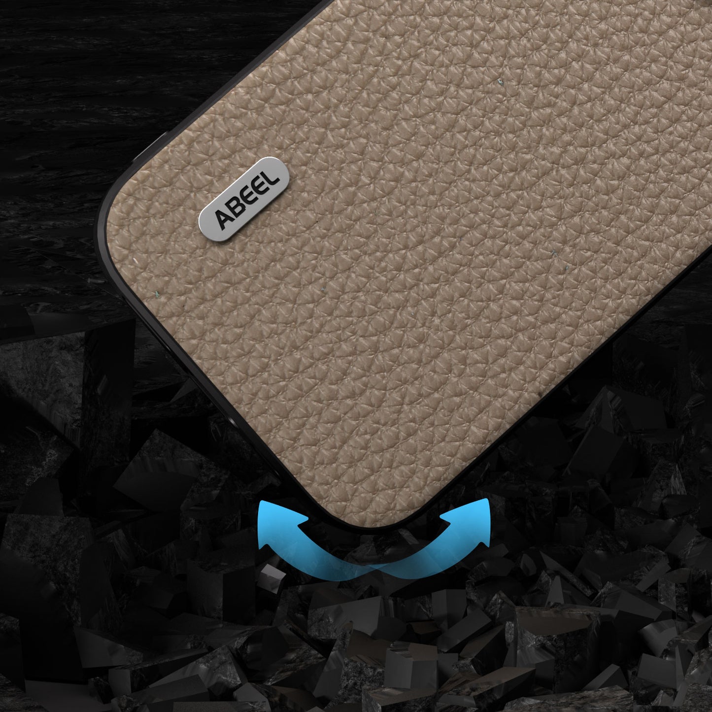Slim Phone Case for iPhone 15 Cowhide Leather + PC + TPU Litchi Texture Protective Cover - Khaki