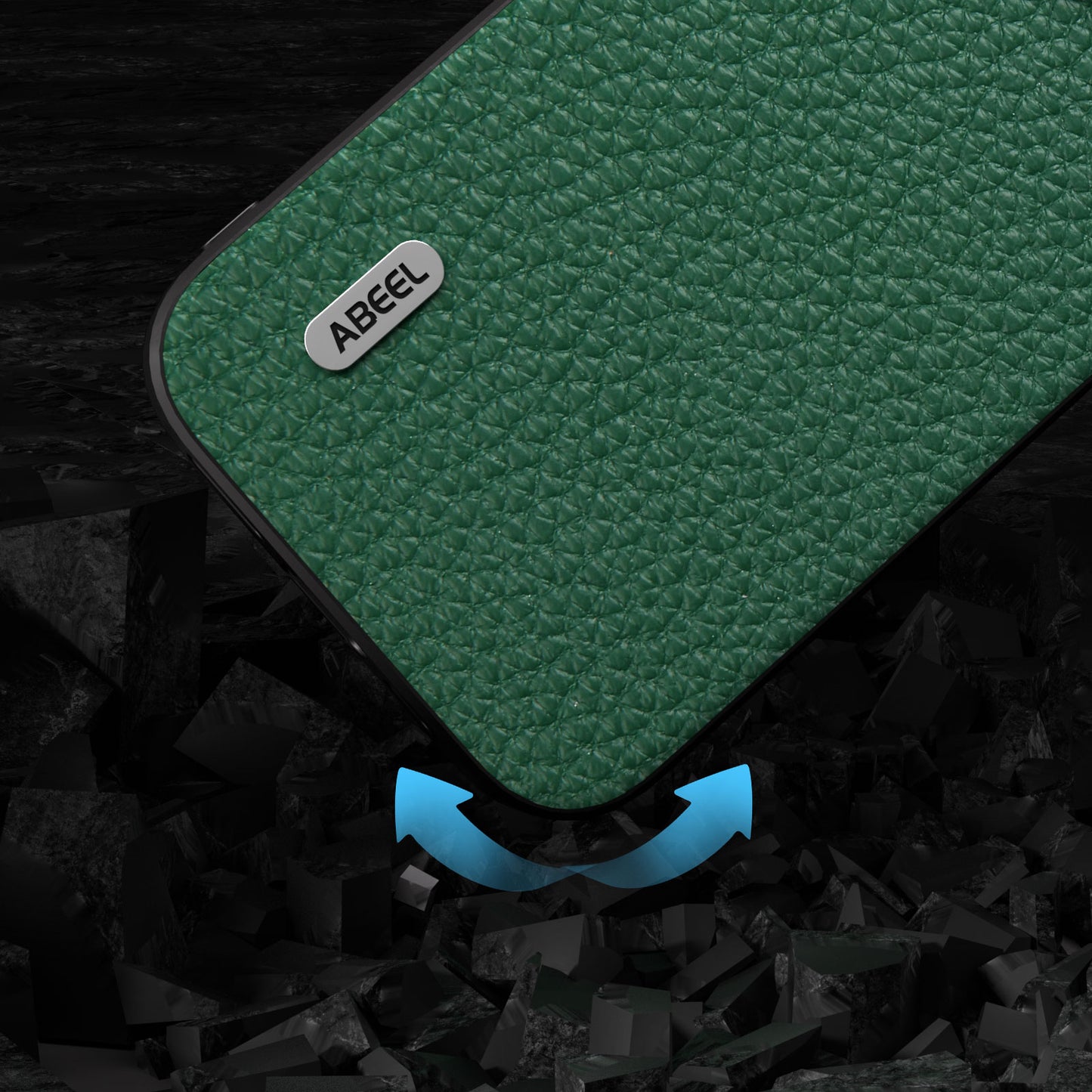 Slim Phone Case for iPhone 15 Cowhide Leather + PC + TPU Litchi Texture Protective Cover - Green