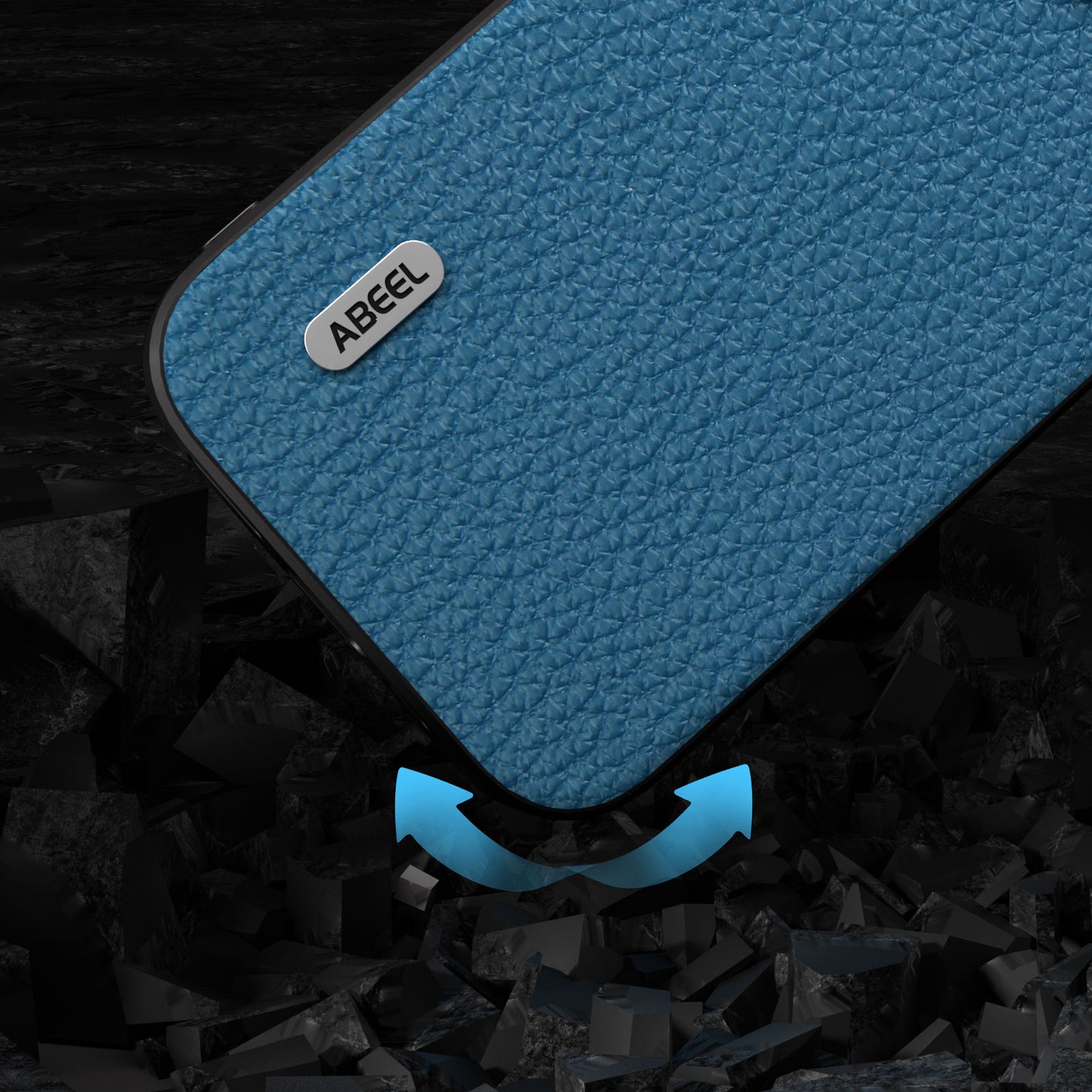 Slim Phone Case for iPhone 15 Cowhide Leather + PC + TPU Litchi Texture Protective Cover - Blue