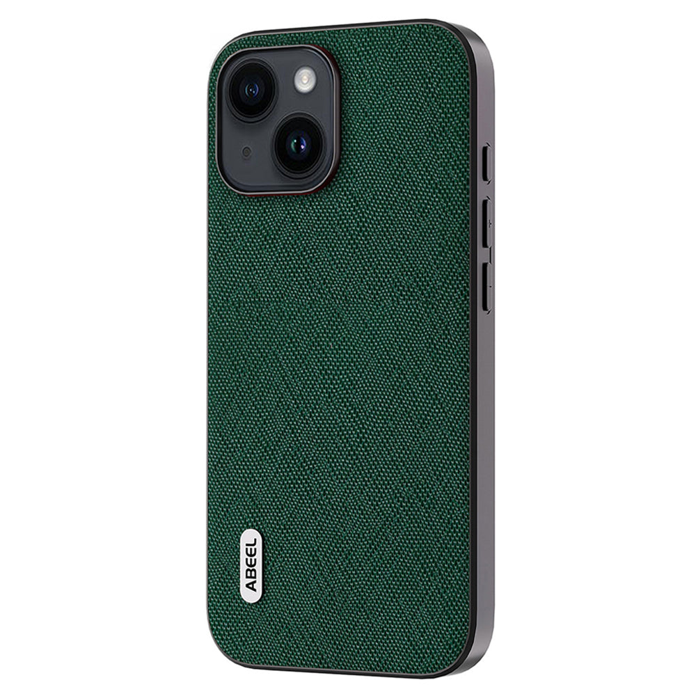 Uniqkart for iPhone 15 Anti-Scratch Phone Case Cowhide Leather + PC + TPU Cross Texture Phone Cover - Green