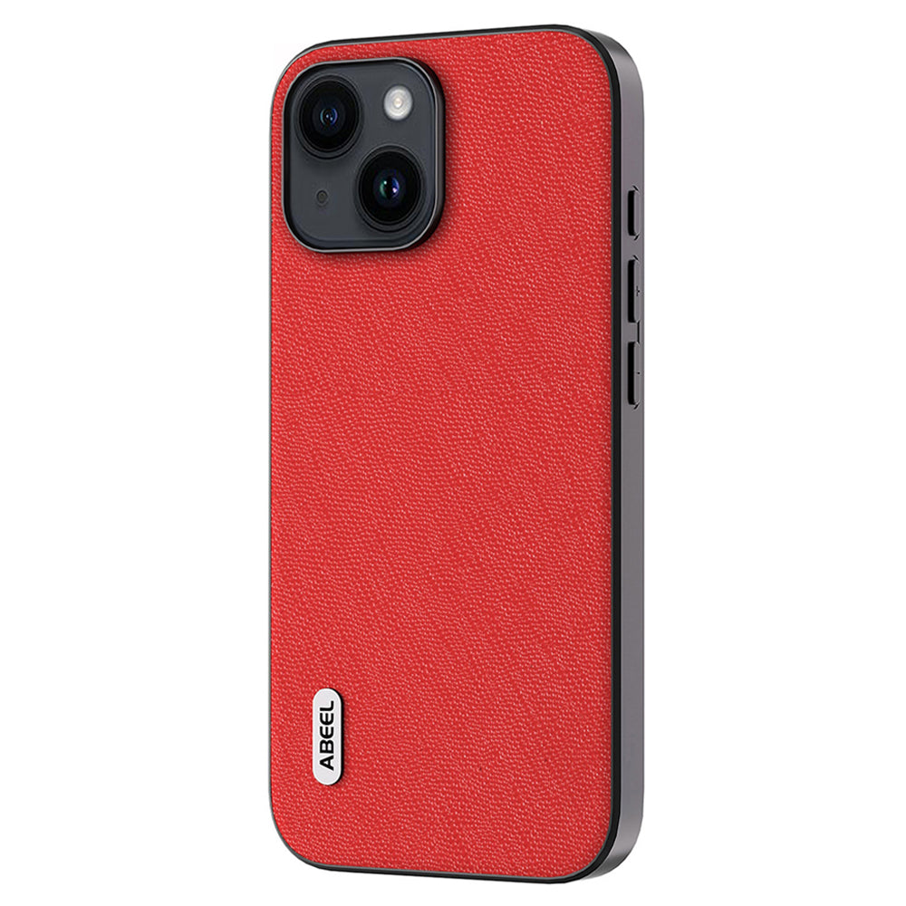 Uniqkart for iPhone 15 Anti-Scratch Phone Case Cowhide Leather + PC + TPU Cross Texture Phone Cover - Red