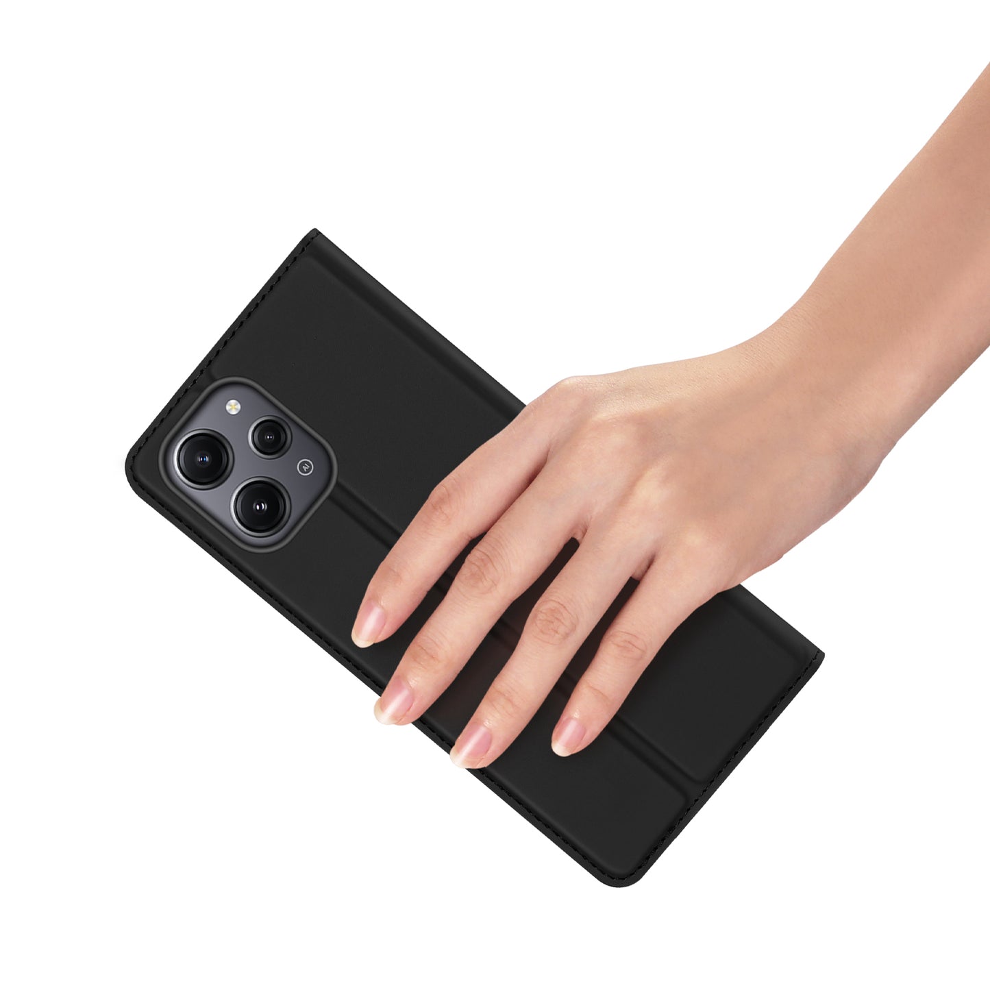 DUX DUCIS Skin Pro Series for Xiaomi Redmi 12 4G / 12R 4G Card Holder PU Leather Phone Case Flip Stand Cover - Black