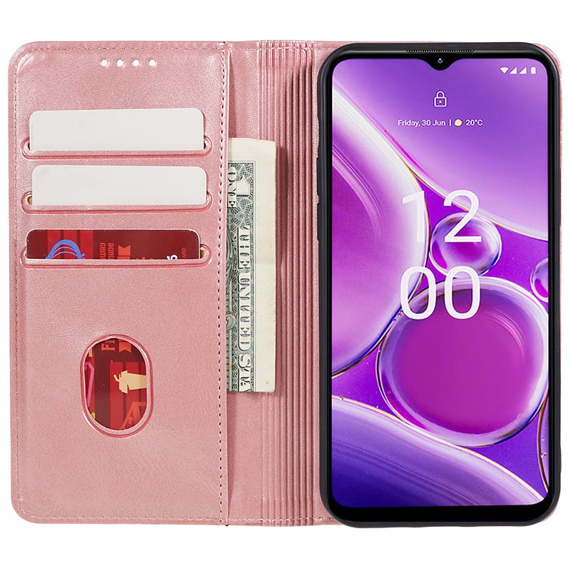 Uniqkart for Nokia G42 Calf Texture Scratch Resistant PU Leather Cover Flip Stand Wallet Phone Case - Rose Gold