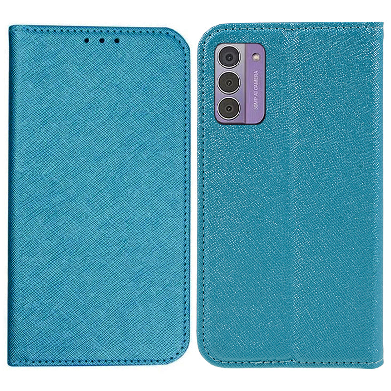 Uniqkart for Nokia G42 Flip Stand Wallet Shell Cross Texture PU Leather Shockproof Phone Case - Sky Blue