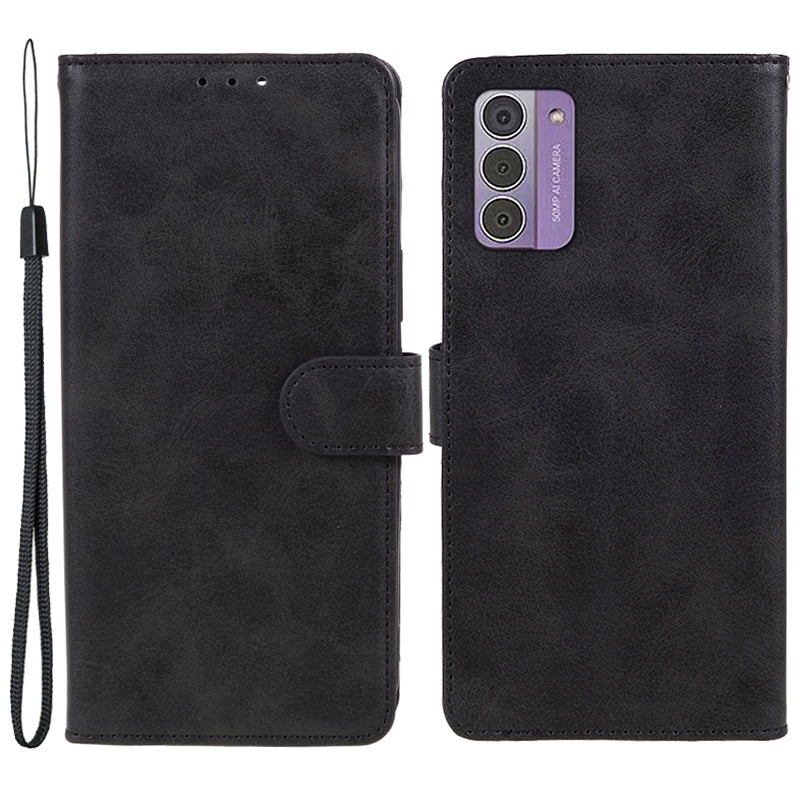 PU Leather Shell for Nokia G42 Calf Texture Cover Wallet Stand Magnetic Clasp Phone Case - Black
