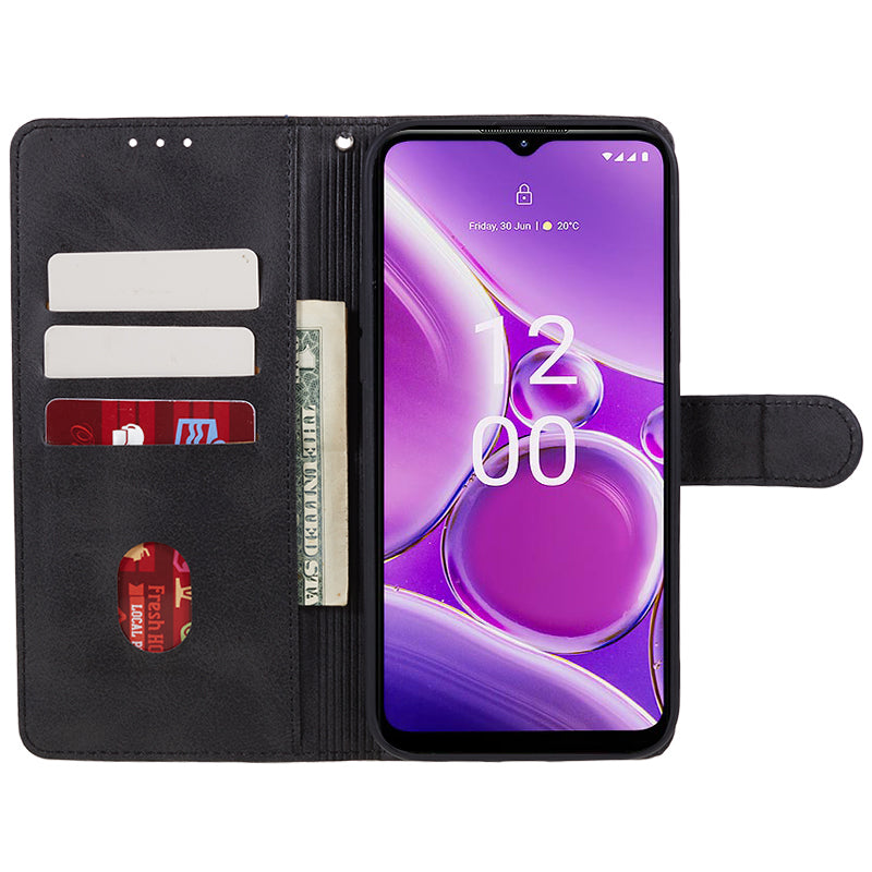 PU Leather Shell for Nokia G42 Calf Texture Cover Wallet Stand Magnetic Clasp Phone Case - Black