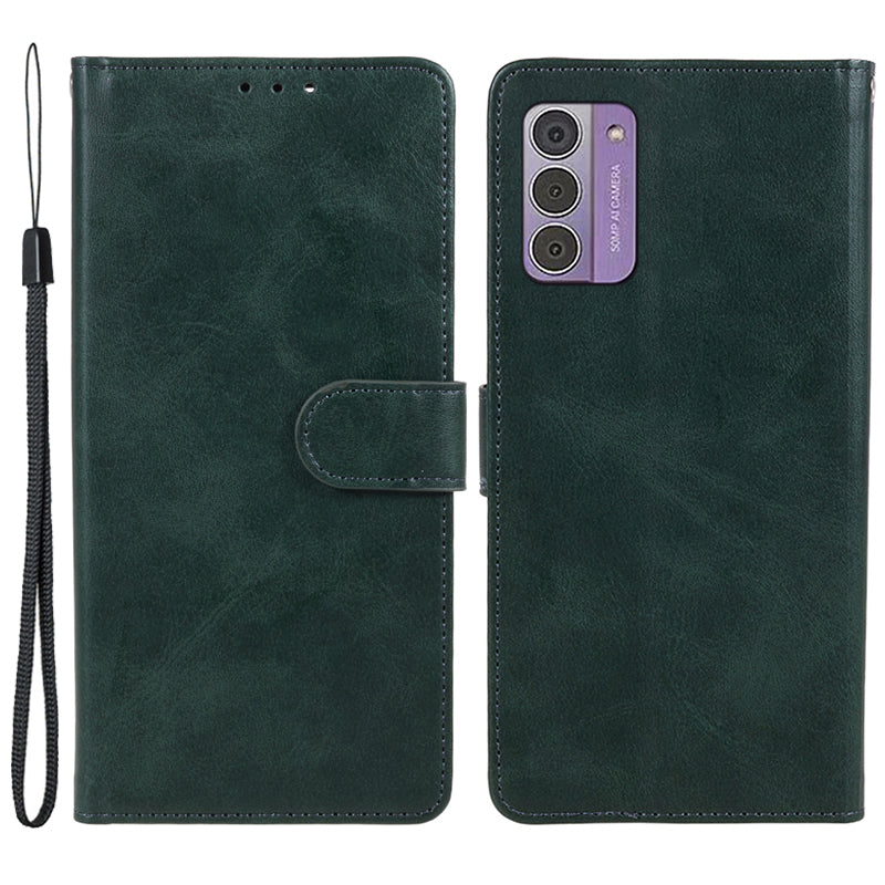 PU Leather Shell for Nokia G42 Calf Texture Cover Wallet Stand Magnetic Clasp Phone Case - Midnight Green