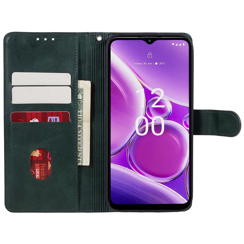 PU Leather Shell for Nokia G42 Calf Texture Cover Wallet Stand Magnetic Clasp Phone Case - Midnight Green