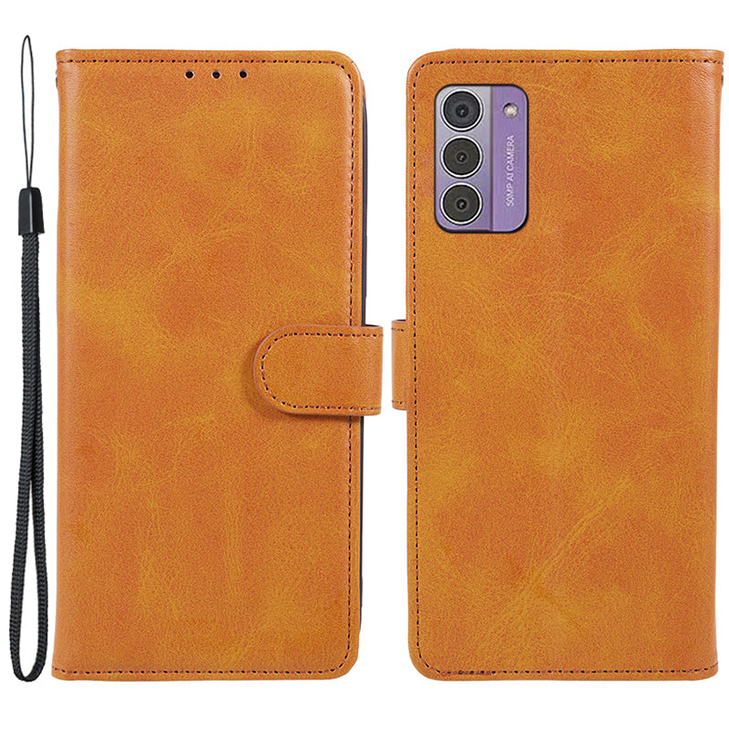 PU Leather Shell for Nokia G42 Calf Texture Cover Wallet Stand Magnetic Clasp Phone Case - Khaki