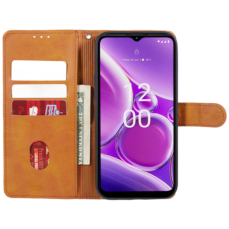 PU Leather Shell for Nokia G42 Calf Texture Cover Wallet Stand Magnetic Clasp Phone Case - Khaki