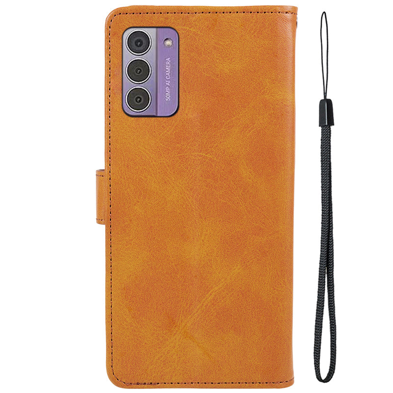 PU Leather Shell for Nokia G42 Calf Texture Cover Wallet Stand Magnetic Clasp Phone Case - Khaki
