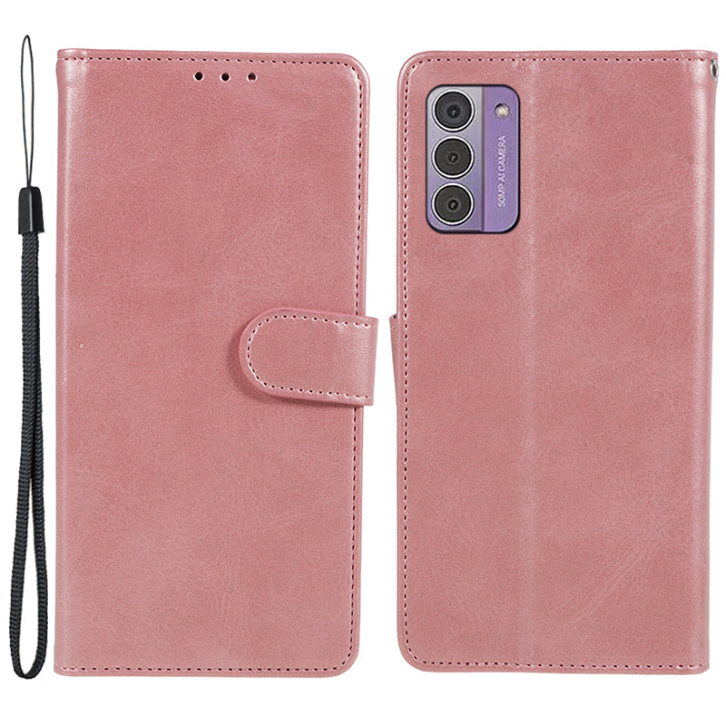 PU Leather Shell for Nokia G42 Calf Texture Cover Wallet Stand Magnetic Clasp Phone Case - Rose Gold