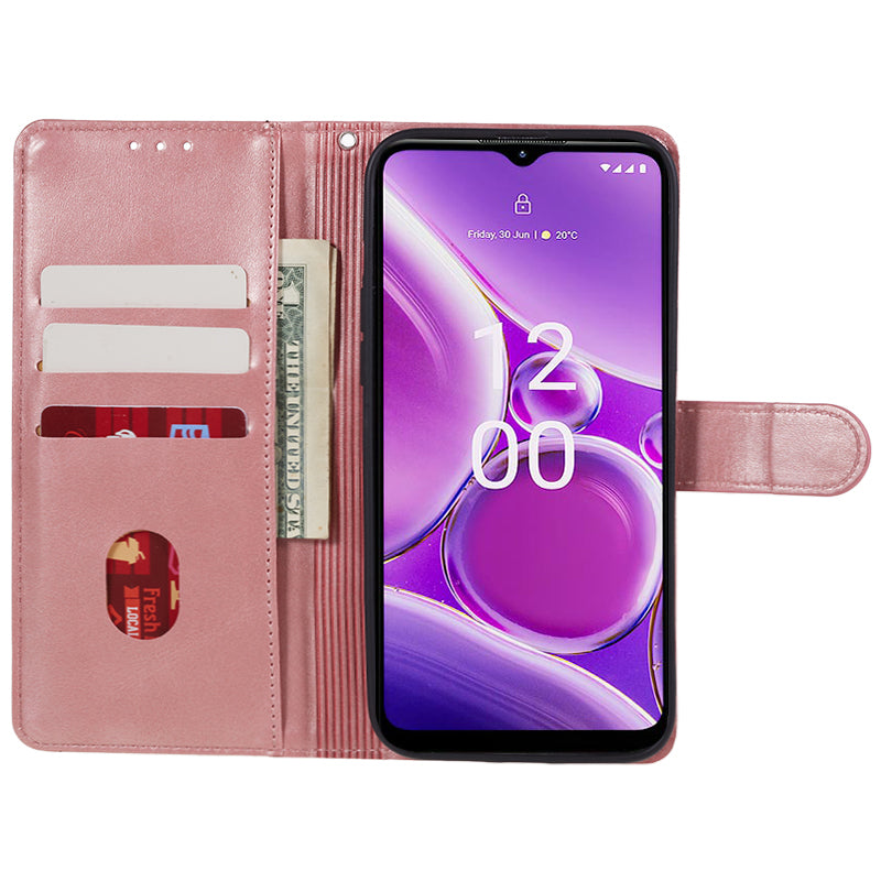 PU Leather Shell for Nokia G42 Calf Texture Cover Wallet Stand Magnetic Clasp Phone Case - Rose Gold