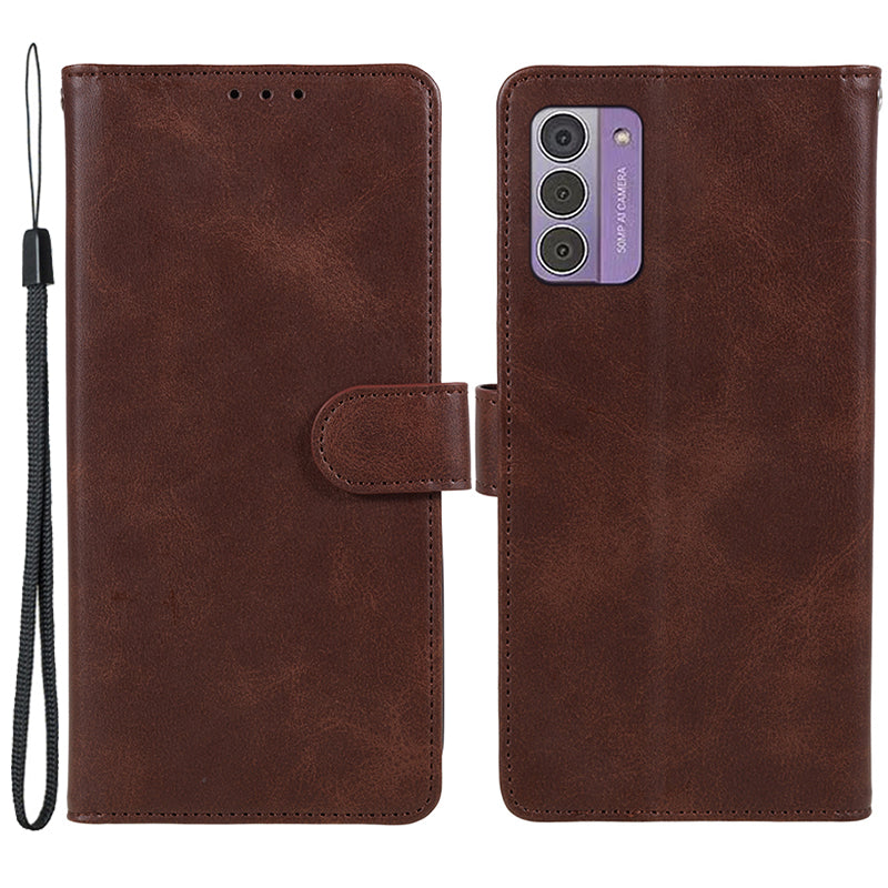 PU Leather Shell for Nokia G42 Calf Texture Cover Wallet Stand Magnetic Clasp Phone Case - Brown