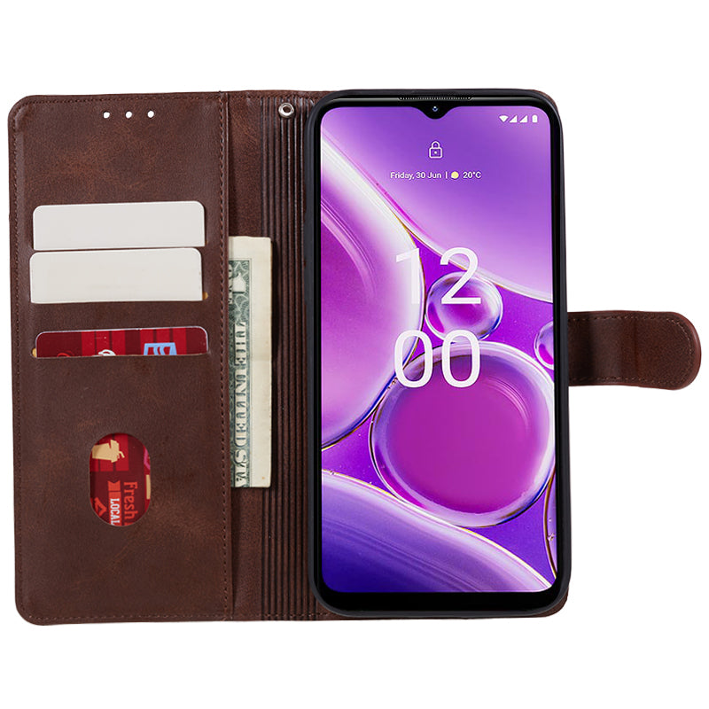 PU Leather Shell for Nokia G42 Calf Texture Cover Wallet Stand Magnetic Clasp Phone Case - Brown