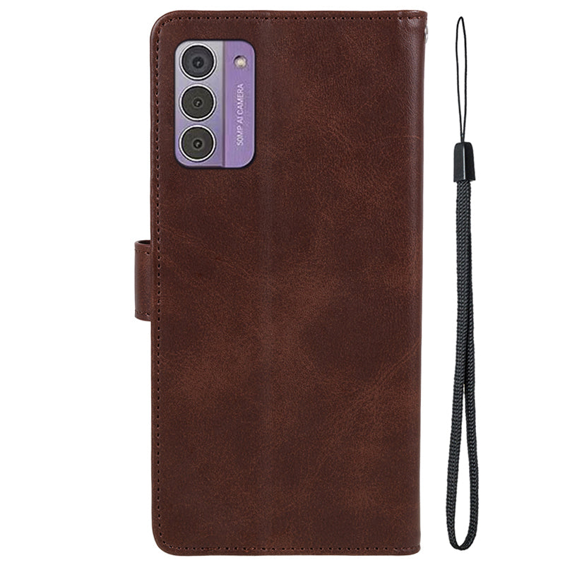 PU Leather Shell for Nokia G42 Calf Texture Cover Wallet Stand Magnetic Clasp Phone Case - Brown