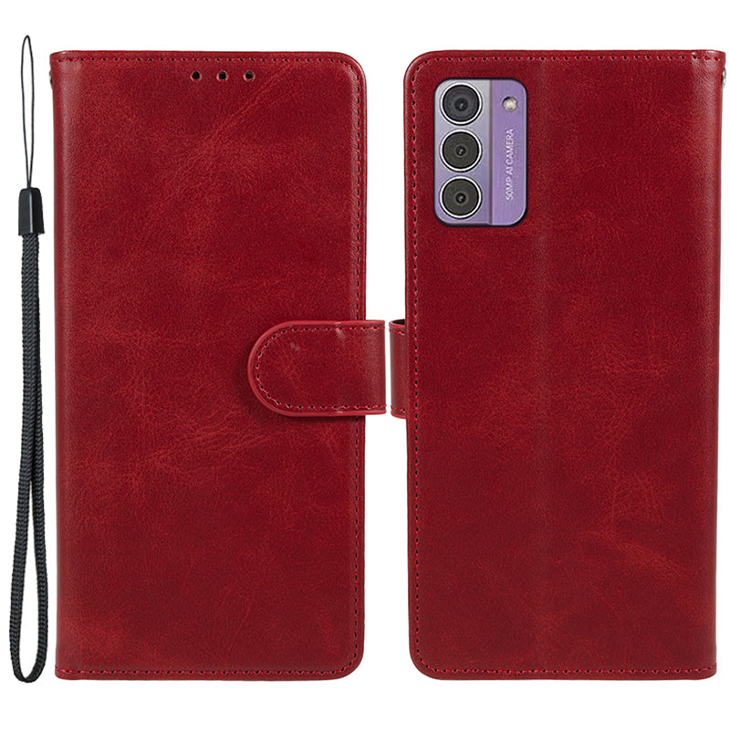 PU Leather Shell for Nokia G42 Calf Texture Cover Wallet Stand Magnetic Clasp Phone Case - Red