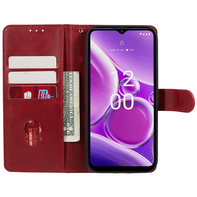 PU Leather Shell for Nokia G42 Calf Texture Cover Wallet Stand Magnetic Clasp Phone Case - Red