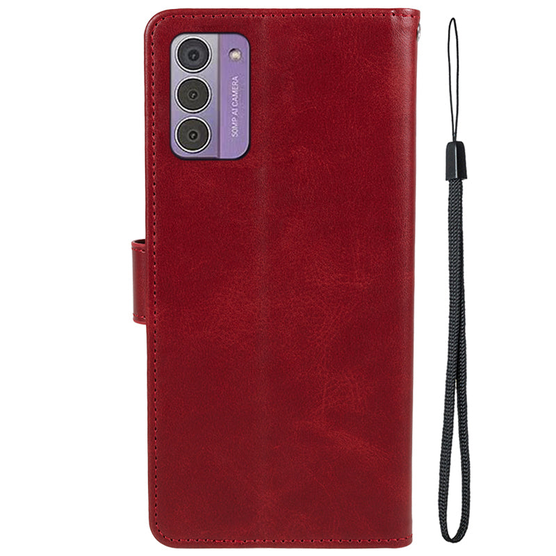 PU Leather Shell for Nokia G42 Calf Texture Cover Wallet Stand Magnetic Clasp Phone Case - Red