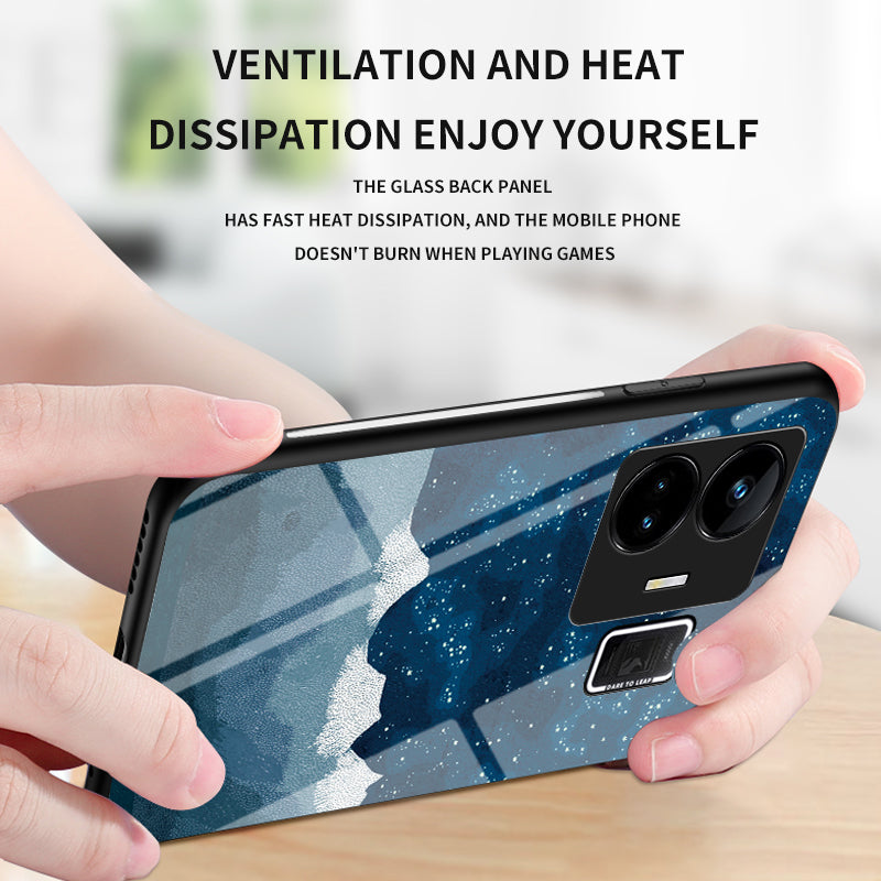 Uniqkart for Realme GT Neo 5 5G Starry Sky Pattern Phone Case PC+TPU+Tempered Glass Anti-drop Cover - Dream Starry Sky