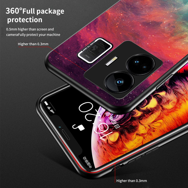 Uniqkart for Realme GT Neo 5 5G Starry Sky Pattern Phone Case PC+TPU+Tempered Glass Anti-drop Cover - Bright Starry Sky