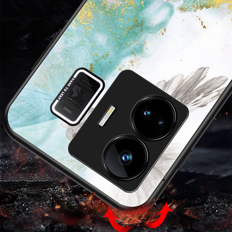 Uniqkart for Realme GT Neo 5 5G Tempered Glass+PC+TPU Back Cover Marble Pattern Phone Case - White Marble