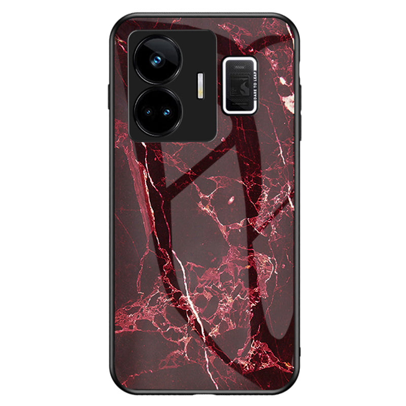Uniqkart for Realme GT Neo 5 5G Tempered Glass+PC+TPU Back Cover Marble Pattern Phone Case - Blood Red Marble