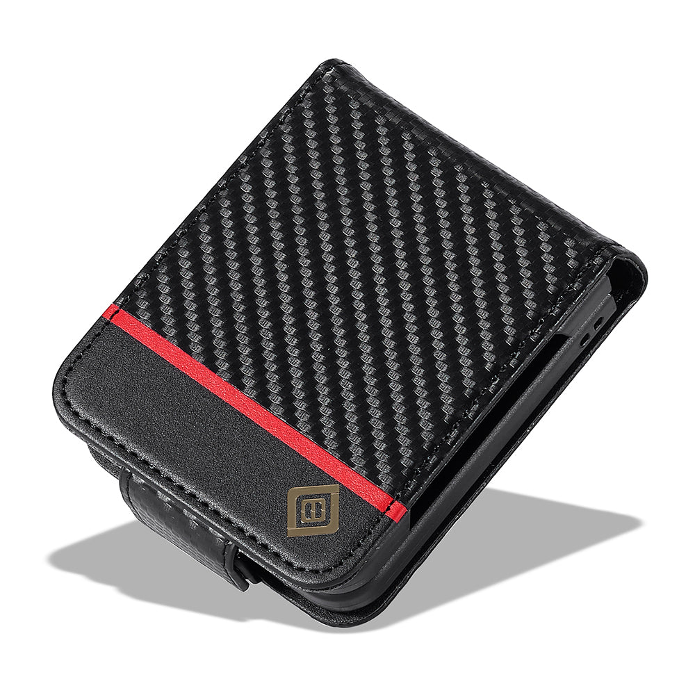 Uniqkart For Samsung Galaxy Z Flip3 5G PU Leather Case Carbon Fiber Texture Card Holder Phone Cover - Vertical Stripe