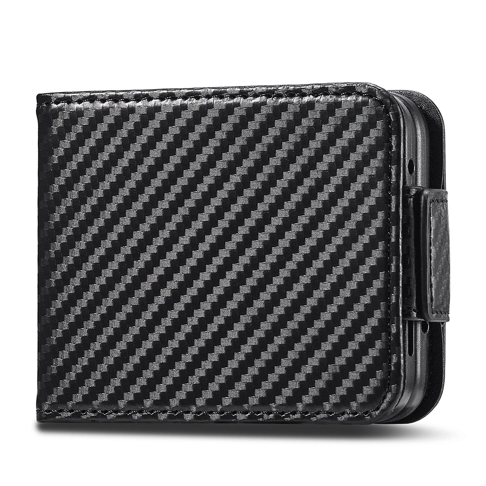 Uniqkart For Samsung Galaxy Z Flip3 5G PU Leather Case Carbon Fiber Texture Card Holder Phone Cover - Vertical Stripe