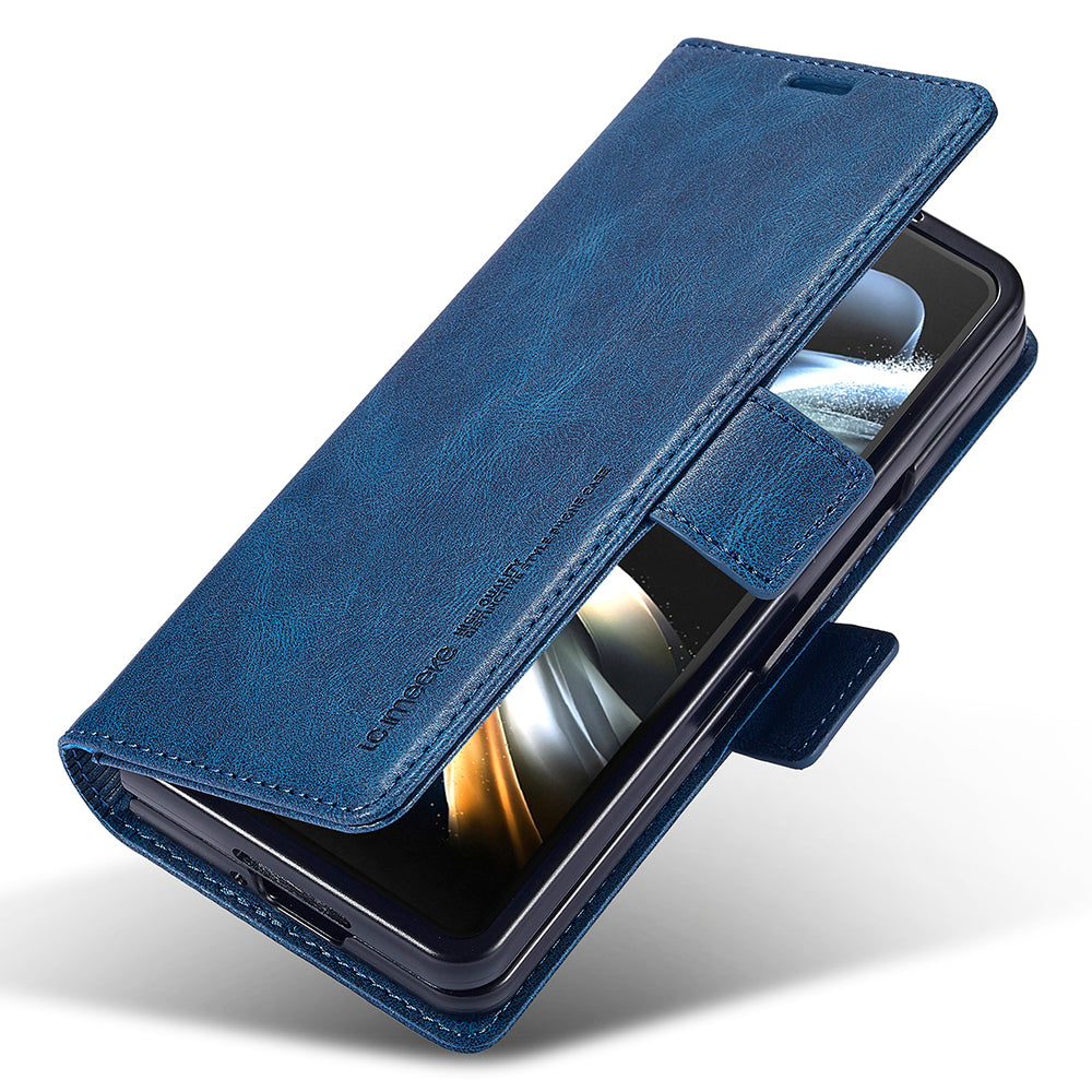 Uniqkart For Samsung Galaxy Z Fold5 5G RFID Blocking Phone Case Wallet PU Leather Stand Cover - Blue