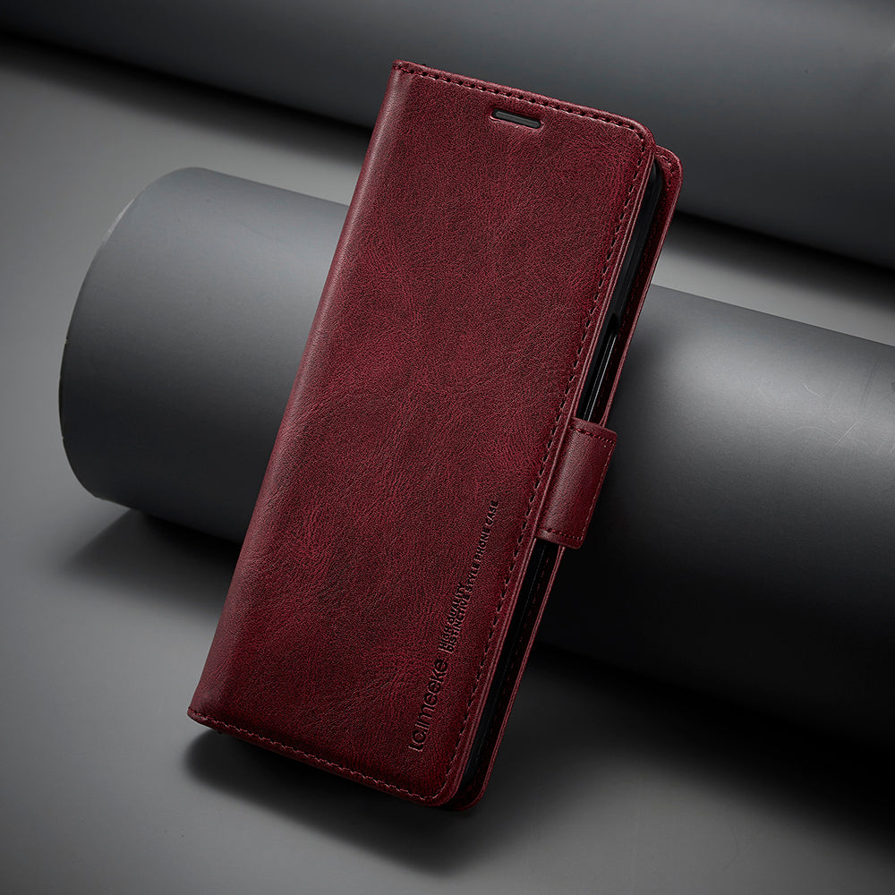 Uniqkart For Samsung Galaxy Z Fold5 5G RFID Blocking Phone Case Wallet PU Leather Stand Cover - Red