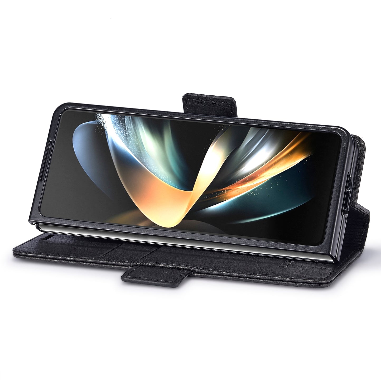 Uniqkart For Samsung Galaxy Z Fold5 5G RFID Blocking Phone Case Wallet PU Leather Stand Cover - Black