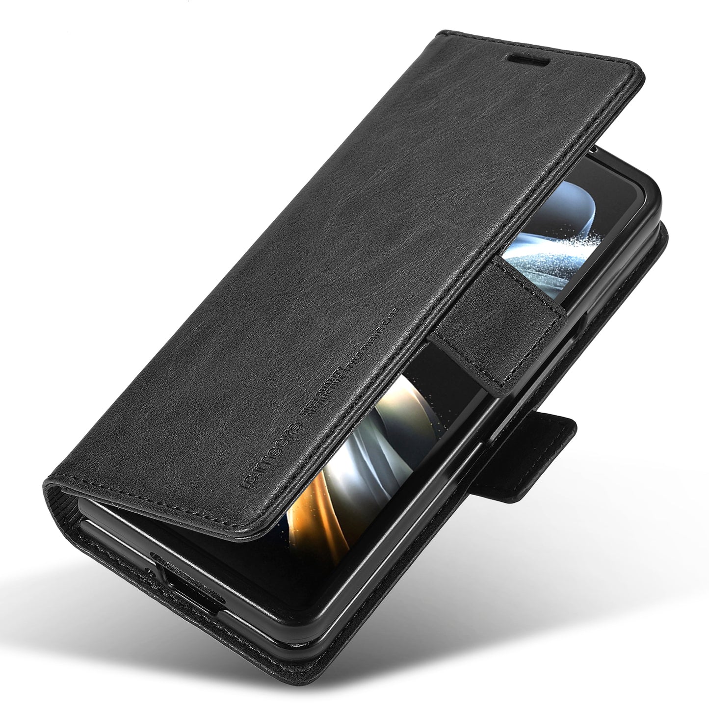 Uniqkart For Samsung Galaxy Z Fold5 5G RFID Blocking Phone Case Wallet PU Leather Stand Cover - Black